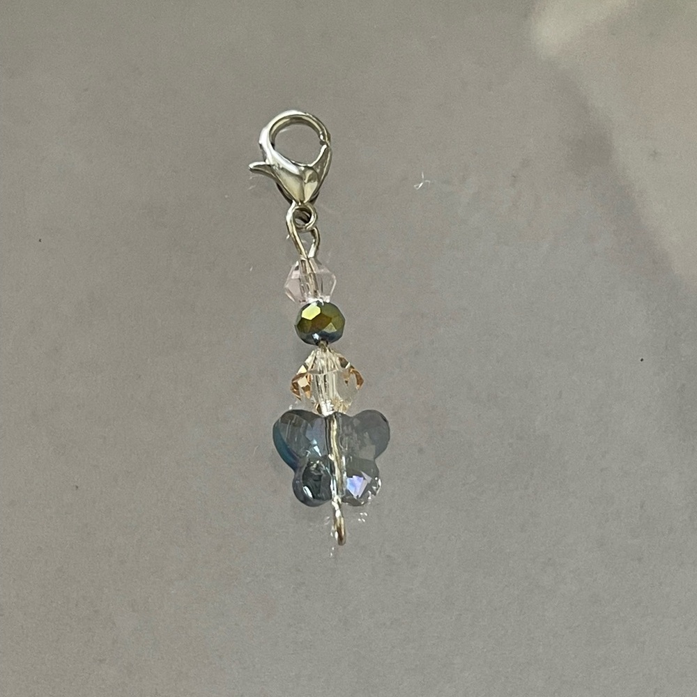 Kids Zipper pull silver crystals butterfly